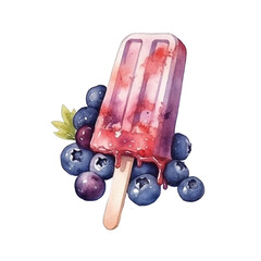 Watercolor ice cream with berries. Fruit pipsicle isolated illustration Generative AI.