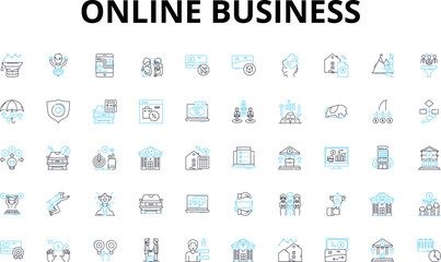 Online business linear icons set. E-commerce, Marketplace, Website, Entrepreneurship, Advertising, Sales, Marketing vector symbols and line concept signs. Affiliate,Dropshipping,SEO illustration