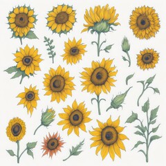 Sunflower hand drawn pattern study on off white background. Perfect ornament for fashion fabric or other printable covers.