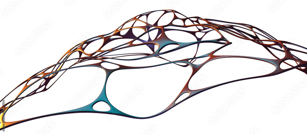 Poster network, waves, cells of connections. neurons and data flow 3d illustration. abstract matter, bone p