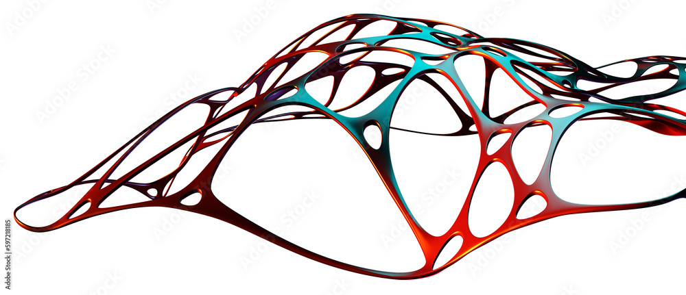 Poster network, waves, cells of connections. neurons and data flow 3d illustration. abstract matter, bone p