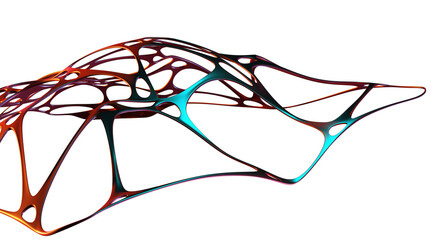 Network, waves, cells of connections. Neurons and data flow 3D illustration. Abstract matter, bone porous