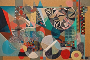 mixed-media geometric composition, with richly colored shapes and patterns, created with generative ai