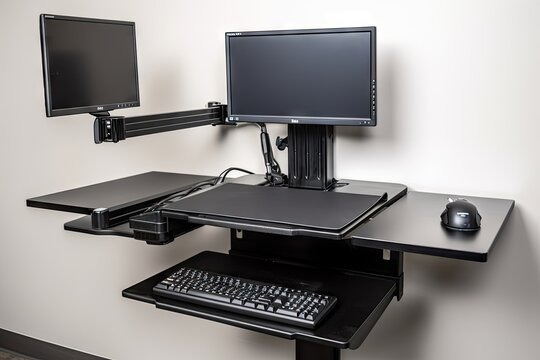 desk with adjustable keyboard, mouse and monitor height for increased comfort, created with generative ai