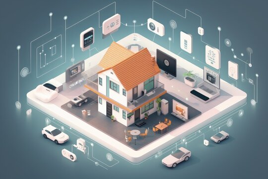 smart home, with a variety of connected devices and sensors monitoring the environment, created with generative ai