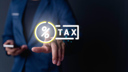 Businessman payment, pay tax money online with smartphone finance budget income accounting document refund revenue deadline investment hand in business banking profit reminder plan law.