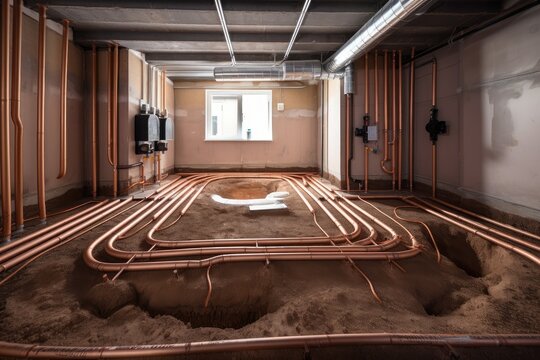 Geothermal Heating System, With Pipes And Vents Throughout A Home, Providing Warmth And Comfort, Created With Generative Ai