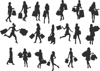 silhouettes of shopping girls
