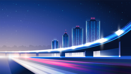 Fototapeta na wymiar Vector gradient illustration of highway on city background.