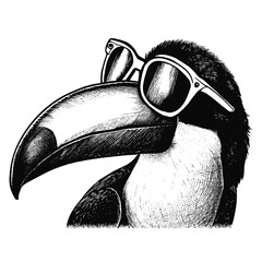toucan wearing sunglasses sketch, summer vibe toucan bird - obrazy, fototapety, plakaty