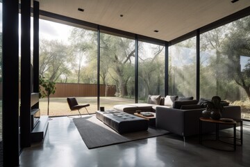 Fototapeta premium minimalist home, with sleek and modern furniture, located in modern city, created with generative ai