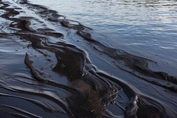 Obraz premium oil spill covers the surface of the ocean, creating slick and toxic environment, created with generative ai