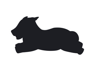 Black silhouette of running puppy corgi dog. Little pet animal. Hand drawn vector illustration isolated on white background, modern flat cartoon style