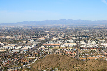North-West side of Valley of the Sun looking at Arizona cities of Glendale, Peoria and Phoenix from North Mountain Park; copy space