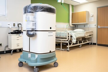 air purifier in medical facility, providing clean air for patients and staff, created with generative ai