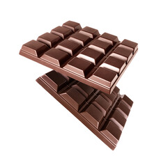 Two bars of dark chocolate close-up on a white background