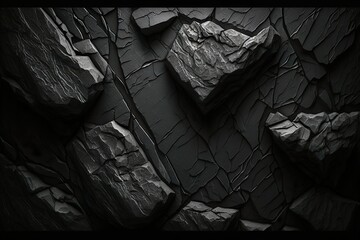 Texture de roche noire. Cela ressemble à une surface de mur en béton rugueux. Fond grunge en pierre gris foncé avec espace pour le design. Large bannière. Panoramique. AI générative 