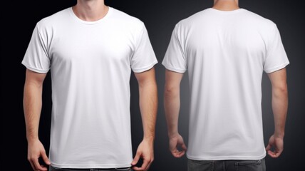 Blank white T-shirt, front and back view, mock-up. Generative AI.