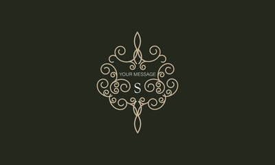 Elegant logo with elements of calligraphic elegant ornament and letter S. Identity design for shop or cafe, store, restaurant, boutique, hotel, heraldic shop, fashion, etc.