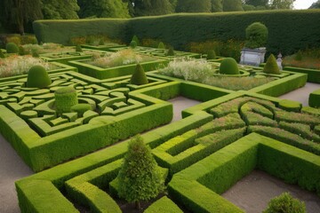 formal garden, with plants in geometric patterns and shapes, created with generative ai
