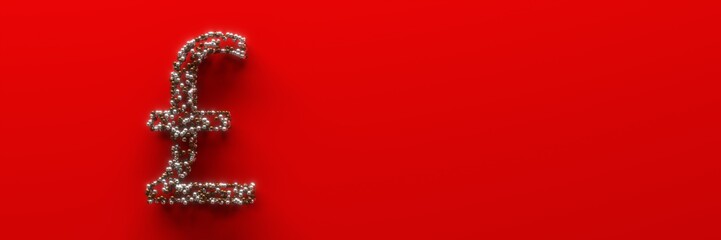 The British currency symbol on a red background. 3D-visualization