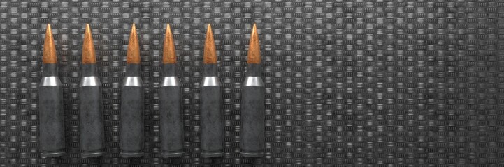 Ammunition for automatic weapons. Cartridges for the machine gun. 3D render