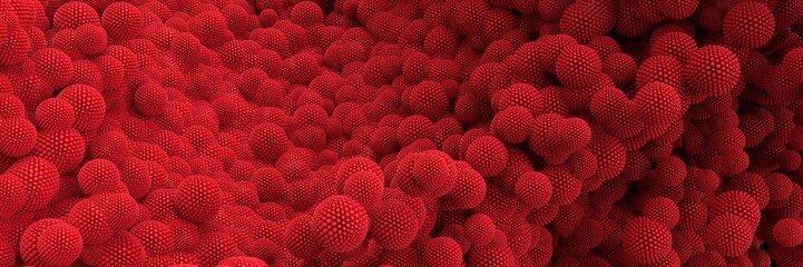 Red spherical objects, virus. Geometric structure. 3d rendering