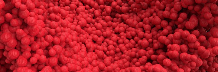 Red spherical objects, virus. Geometric structure. 3d rendering