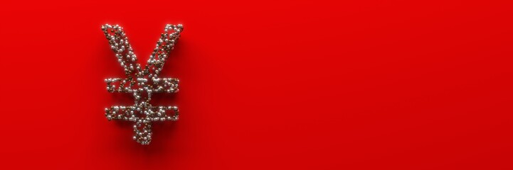 The symbol of the Chinese currency on a red background. 3D visualization