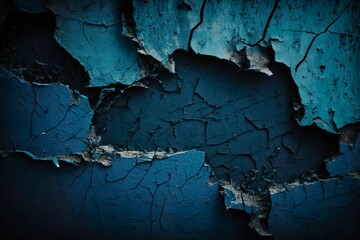 Fond de texture bleu marine foncé noir. Surface en béton rugueux. Mur de bâtiment ancien peint avec des fissures. Mur cassé, écrasé, effondré. Ai générative 