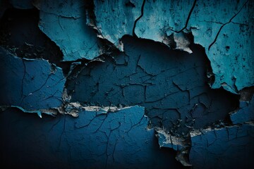 Fond de texture bleu marine fonc&eacute; noir. Surface en b&eacute;ton rugueux. Mur de b&acirc;timent ancien peint avec des fissures. Mur cass&eacute;, &eacute;cras&eacute;, effondr&eacute;. Ai g&eacute;n&eacute;rative 