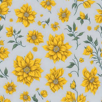 Seamless patterns of yellow flowers and leaves