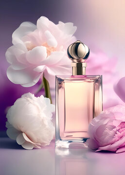  Parf&uuml;mflasche mit wundersch&ouml;nen Blumen, Generative AI