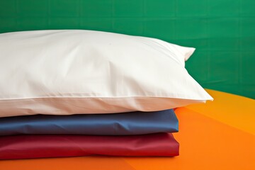 close-up of crisp, clean pillowcase against a colorful background, created with generative ai