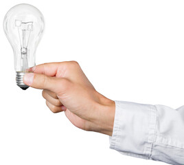 Hand hold electricity energy light bulb