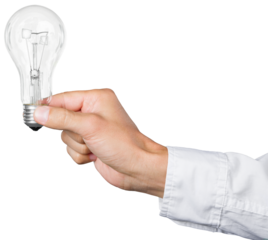 Hand hold electricity energy light bulb