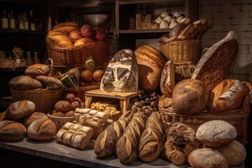 display of variety of artisan breads, each one unique and special in its own way, created with generative ai