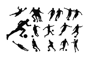 Football, soccer players silhouettes. Soccer shoot 