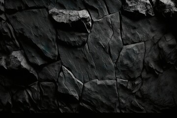 Texture de roche noire. Cela ressemble à une surface de mur en béton rugueux. Fond grunge en pierre gris foncé avec espace pour le design. Large bannière. Panoramique. AI générative 