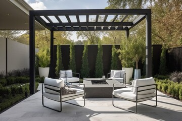 Fototapeta na wymiar modern outdoor sitting area with plush seating and sleek metal accents, created with generative ai