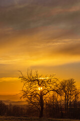 Sunset in the mountains - Karkonosze and Rudawy Janowickie in Poland