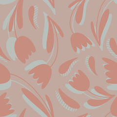 Chaotic pink tulips on a pink background