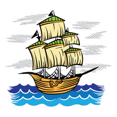 Vector illustration of ship. abstract design. Hand-drawn vector image. Design for t-shirt, stylish print for streetwear, urban streetwear, and other uses.