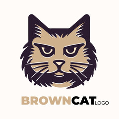 cute brown cat logo template illustration