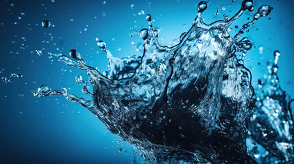 Fototapeta na wymiar Abstract Splash of Water on a Blue Background, generative ai