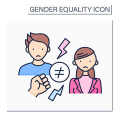 Fight color icon. Battle between women and men due to discrimination. Unequal rights. Gender-based violence.Gender equality concept. Isolated vector illustration