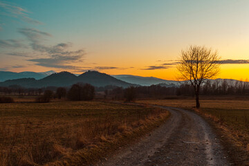 Naklejka na ściany i meble Sunset in the mountains - Karkonosze and Rudawy Janowickie in Poland