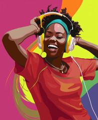 Happy african Lady dancing and singing