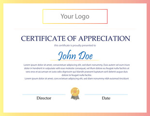 Formal Certificate of Appriciation Template with badge
