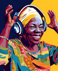 Happy african Lady dancing and singing